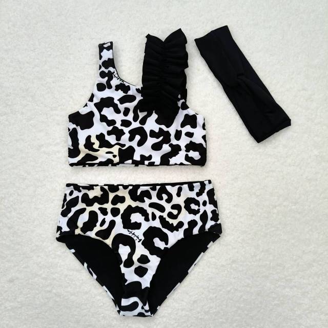 S0224 Cow print black and white swimsuit set