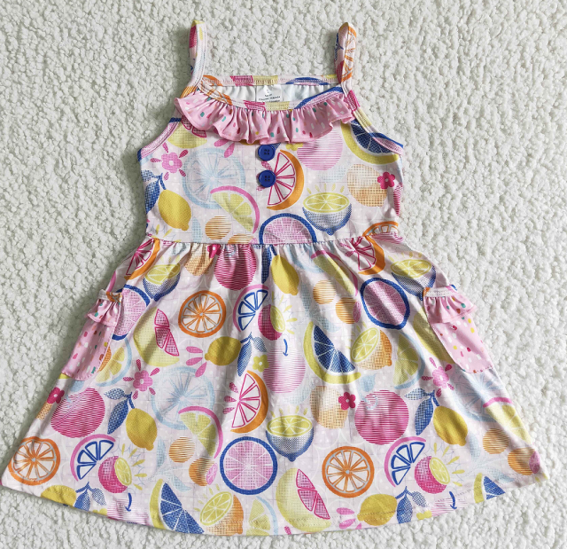 GSD0026 Girls Lace Pocket Pink Lemon Slip Dress
