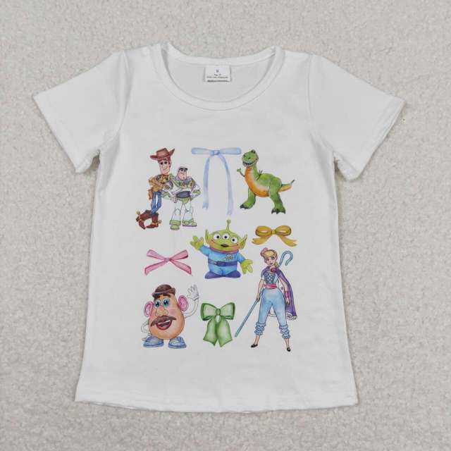 GT0571 Toy Story Dinosaur Bow White Short Sleeve Top shirt