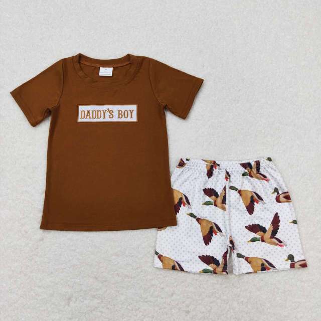 BSSO0719 daddy's boy brown short sleeve duck shorts suit with embroidered letters