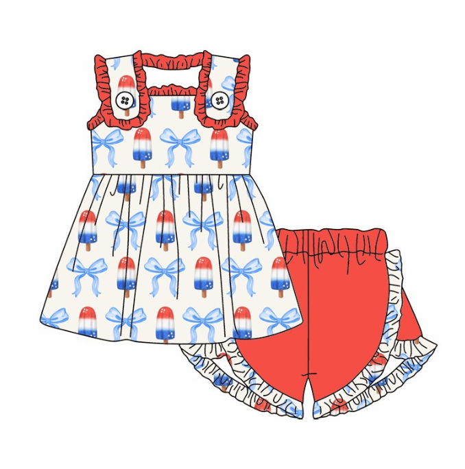 pre sale girls summer outfit sets sleeves top bow ice cream print and   shorts