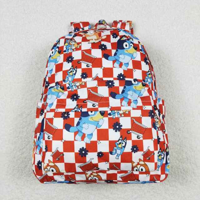 BA0179 bluey red and white plaid backpack