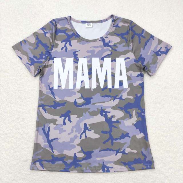GT0510 Adult women's mama lettering camouflage short-sleeved top