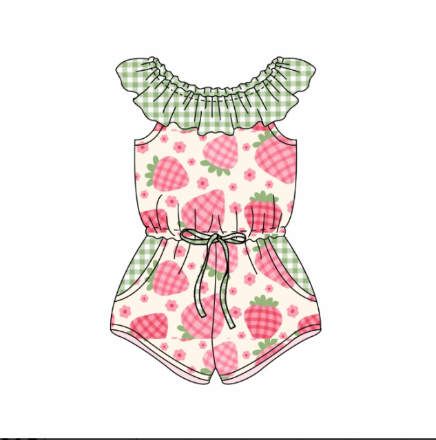 pre sale girls summer clothes  sleeves top strawberry  print  with jumpsuit