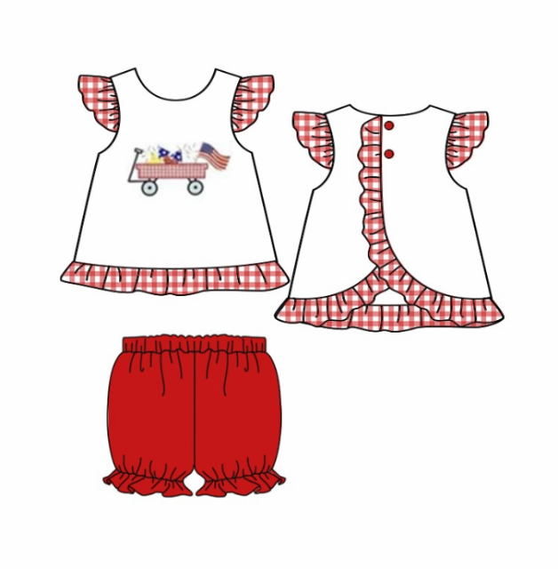 pre sale girls summer outfit sets  flying sleeves top  flag print and shorts