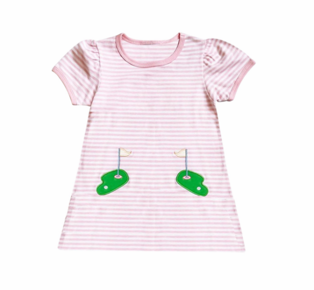 pre sale girls dresses short sleeves top pink and white striped lawn print with dress