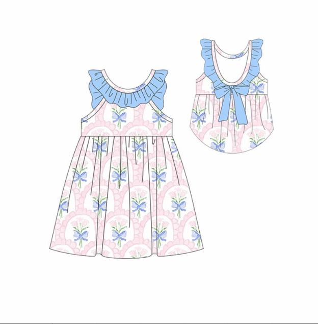 pre sale girls dresses   sleeves top embroidered bow tie print with dress