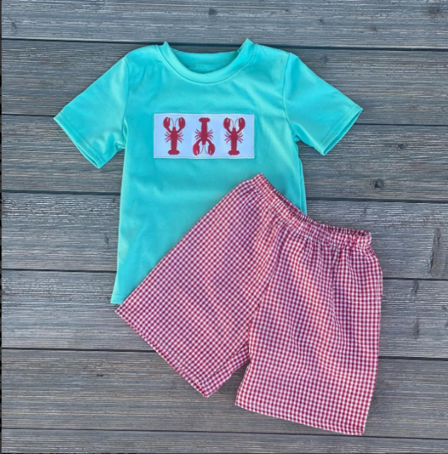 pre sale boys summer outfit sets  short sleeve top crayfish  print and shorts
