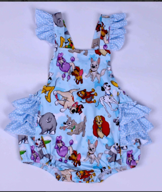 pre sale baby girl clothes  light blue flying sleeves top puppy print  with romper