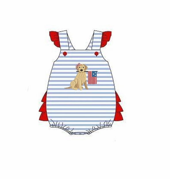 pre sale baby girl clothes  flying sleeves top puppy flag print  with romper