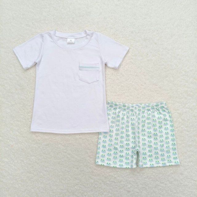 BSSO0797 White short sleeve crab shorts suit