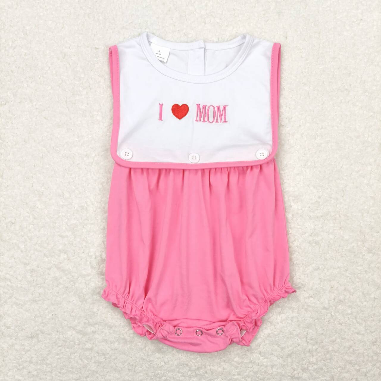SR1434 I love mom pink tank top with embroidered letters romper