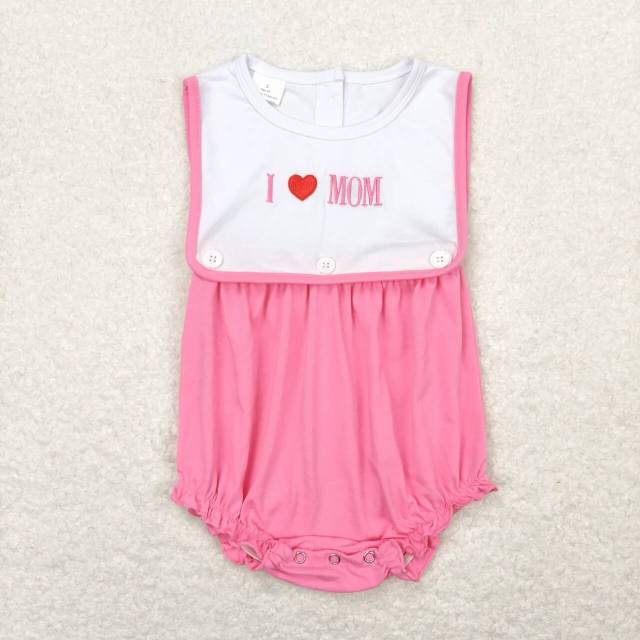 SR1434 I love mom pink tank top with embroidered letters romper