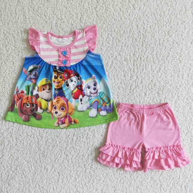 GSSO0010  kids girls summer clothes short sleeve top with shorts set