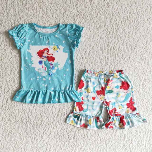 B17-25 kids girls summer clothes short sleeve top with shorts set