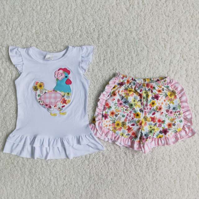 A16-10 kids girls summer clothes short sleeve top with shorts set