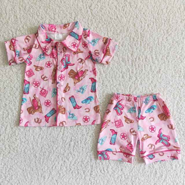 GSSO0021 kids girls summer clothes short sleeve top with shorts set