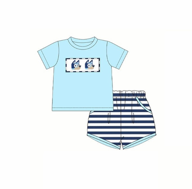 pre sale boys summer outfit sets blue  short sleeve top bluey  print and shorts