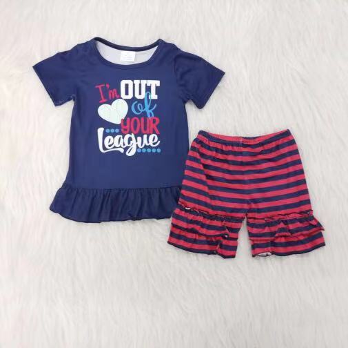 A8-22 kids girls summer clothes short sleeve top with shorts set
