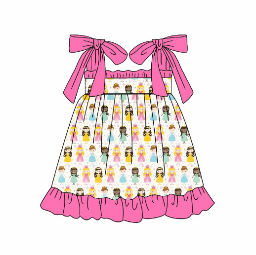 pre sale girls dresses  bow suspenders top princess print with dress