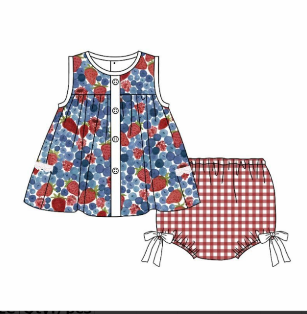 pre sale girls summer outfit sets  sleeveless top strawberry blueberry print and  briefs