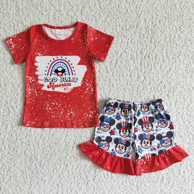 GSSO0065 kids girls summer clothes short sleeve top with shorts set