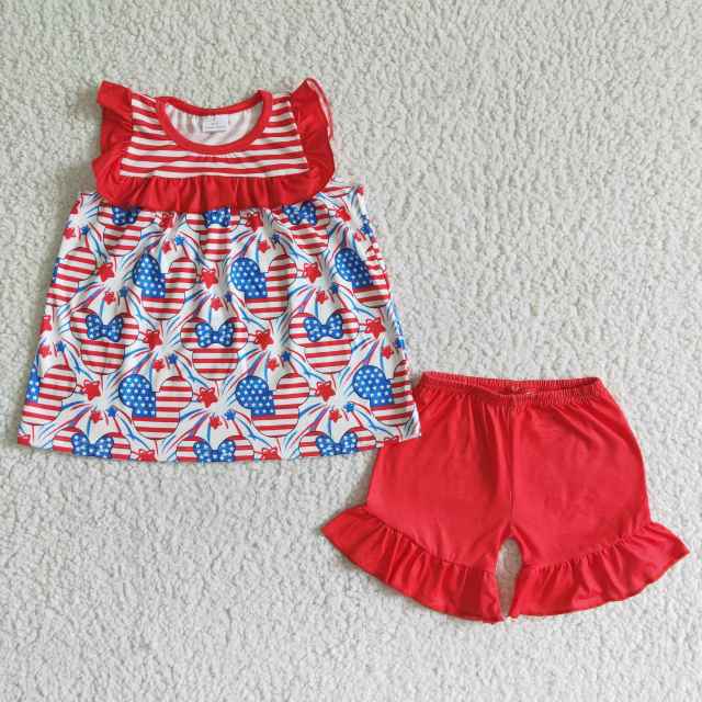 GSSO0055 kids girls summer clothes short sleeve top with shorts set