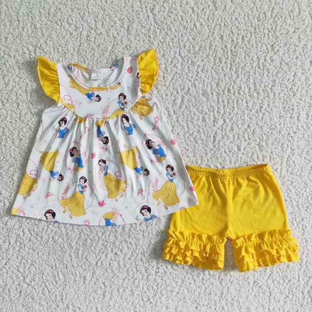 A17-5-1 kids girls summer clothes short sleeve top with shorts set