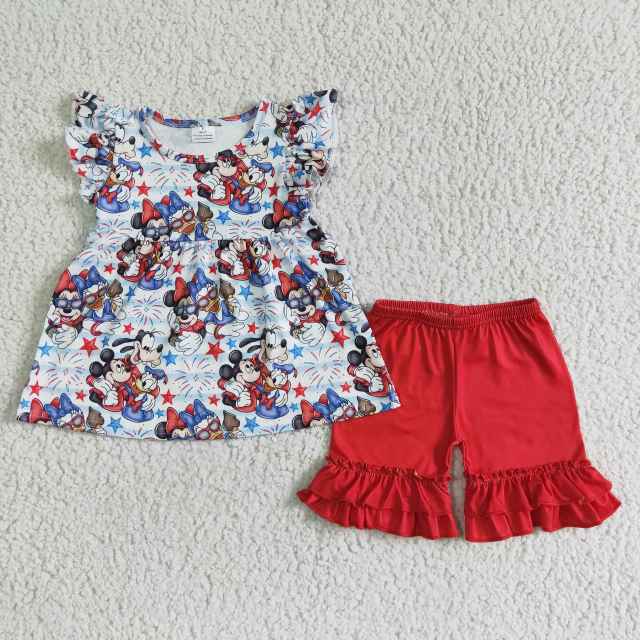 GSSO0094 kids girls summer clothes short sleeve top with shorts set