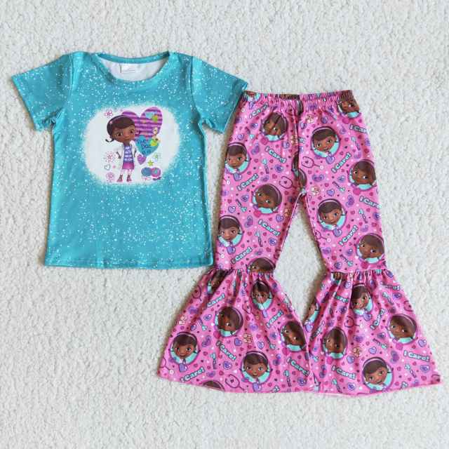 B1-28 kids girls summer clothes short sleeve top with  pants set
