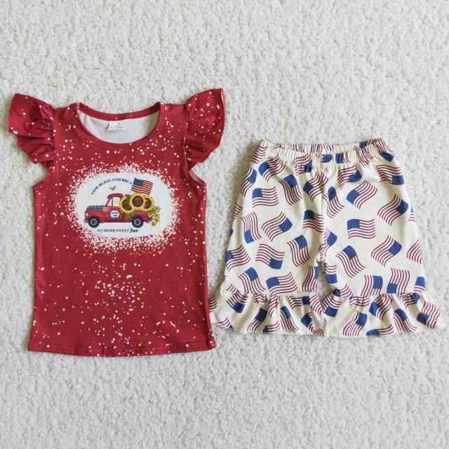 D9-19  kids girls summer clothes short sleeve top with shorts set