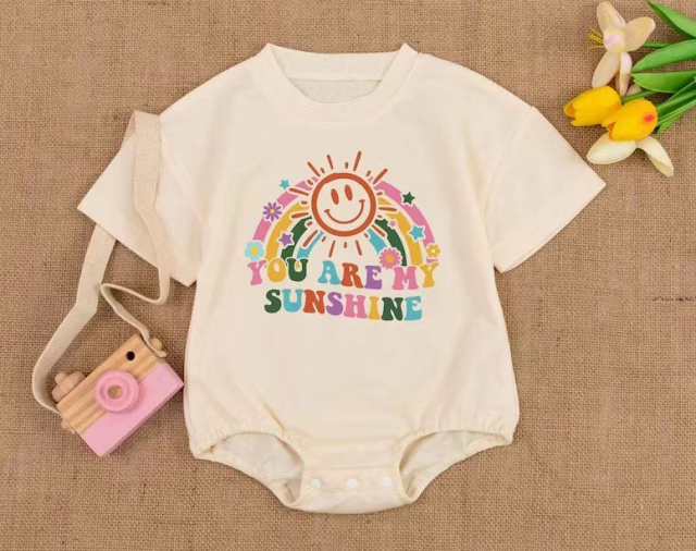 pre sale baby girl clothes white short sleeves top smiley face print  with romper
