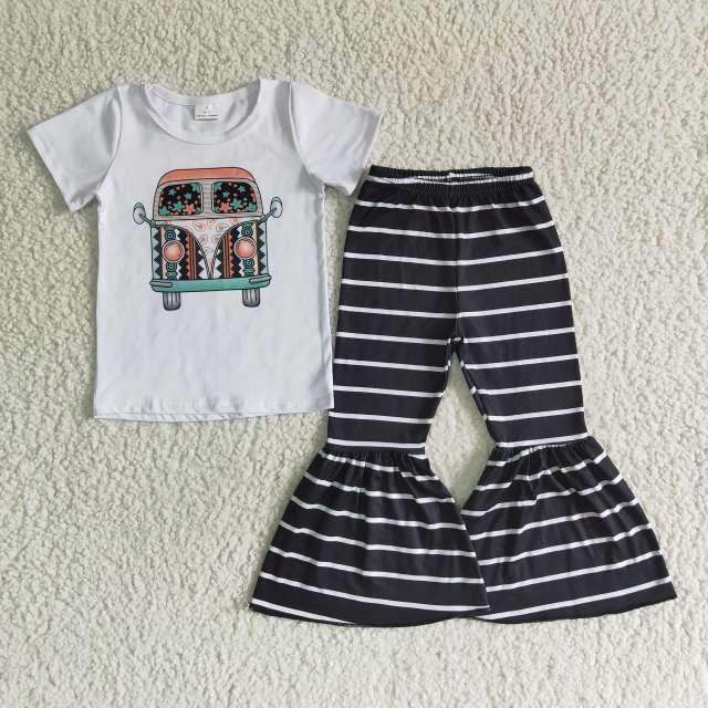 B5-9 kids girls summer clothes short sleeve top with  pants set