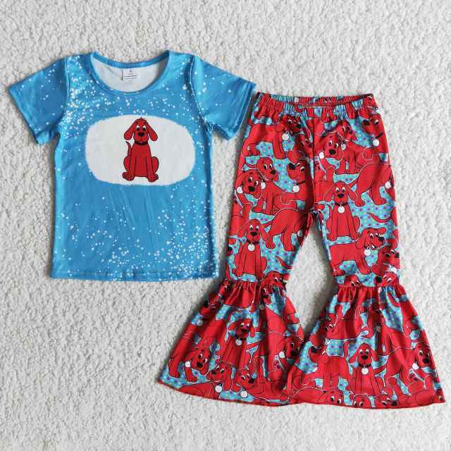 E5-16 kids girls summer clothes short sleeve top with  pants set