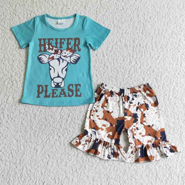 GSSO0031 kids girls summer clothes short sleeve top with shorts set