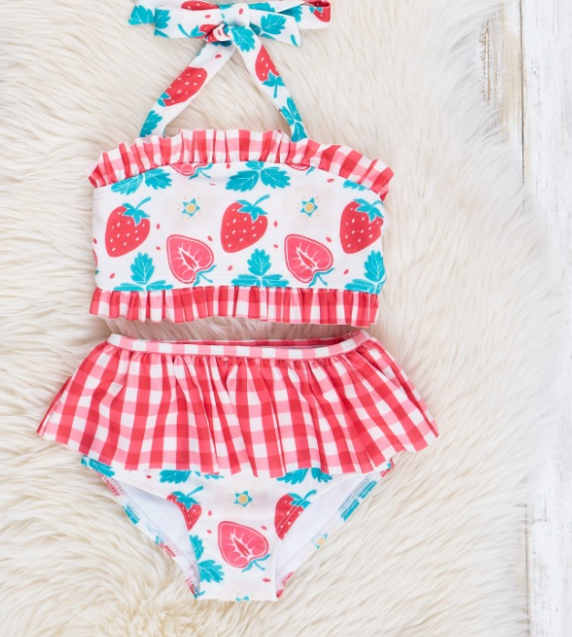 pre sale girls summer swimsuit set  sling top strawberry print