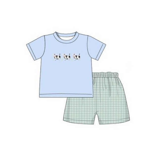 pre sale boys summer outfit sets  short sleeve top dairy cow  print and  shorts