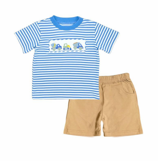 pre sale boys summer outfit sets  short sleeve top bulldozer  print and  shorts