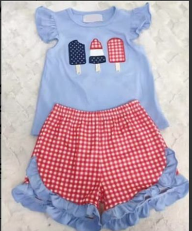 pre sale girls summer outfit sets  flying sleeves top ice cream print and  shorts
