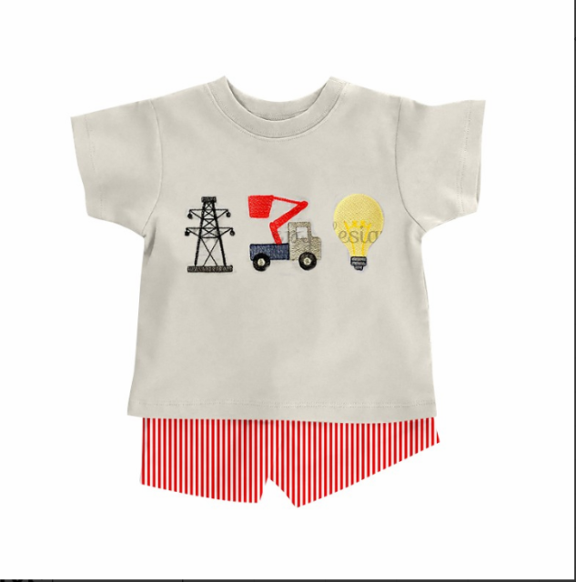 pre sale boys summer outfit sets  short sleeve top light bulb  print with red and white stripes shorts