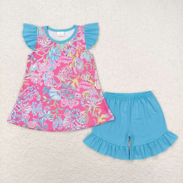 GT0564 Seaweed and shell blue flying sleeve rose red set