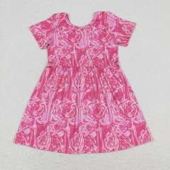 GSD1116 Flamingo rose red short-sleeved dress