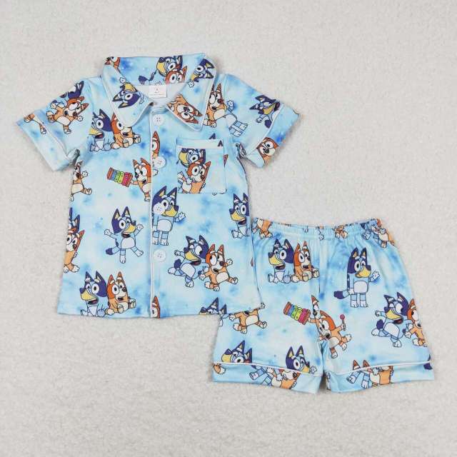 BSSO0817 blue dog cartoon blue short-sleeved shorts pajama set