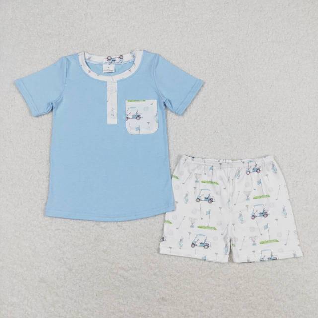 BSSO0615 Golf Pocket Blue Short Sleeve White Shorts Set