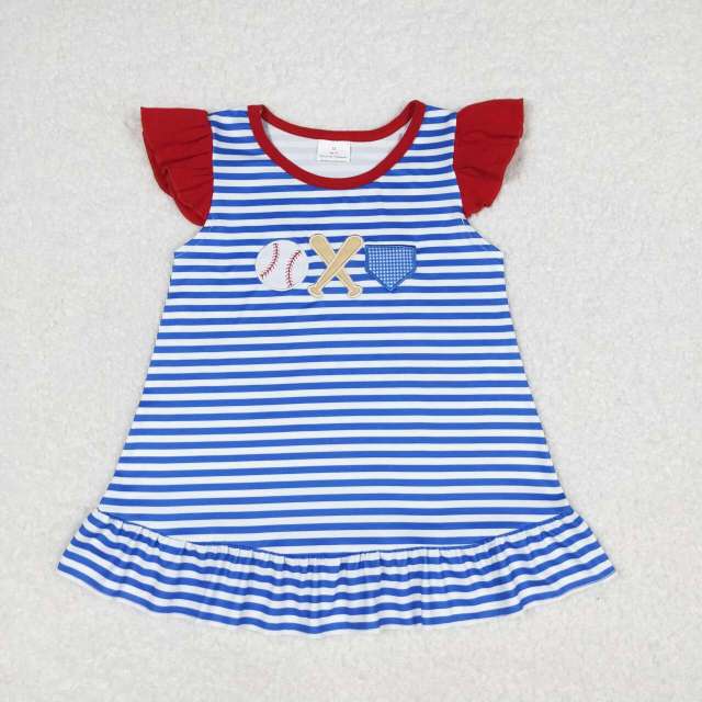 GT0560 Embroidered baseball blue and white striped flying sleeve top shirt
