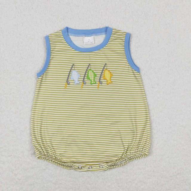 SR1281 Embroidered Fishing Yellow Striped romper