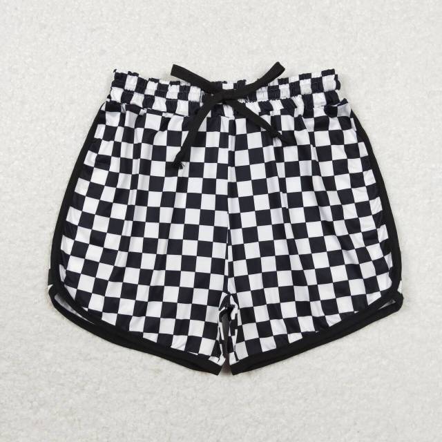 SS0279 Adult women's black and white plaid lace-up shorts