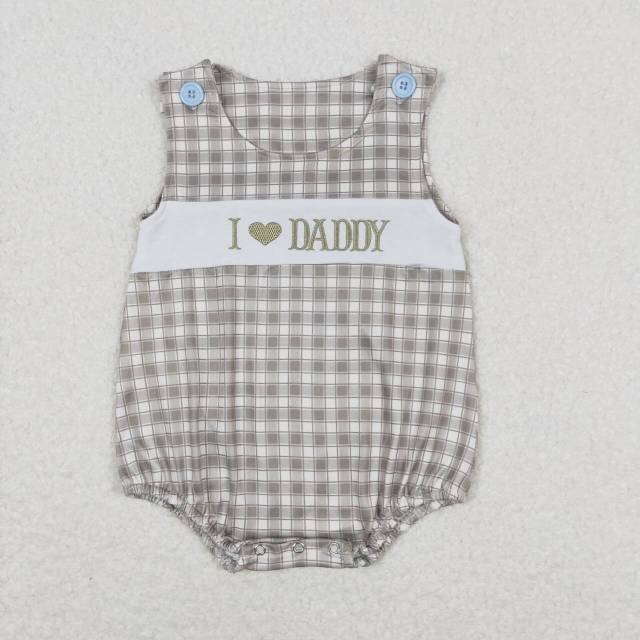 SR1120 I love daddy green plaid tank top with embroidered romper