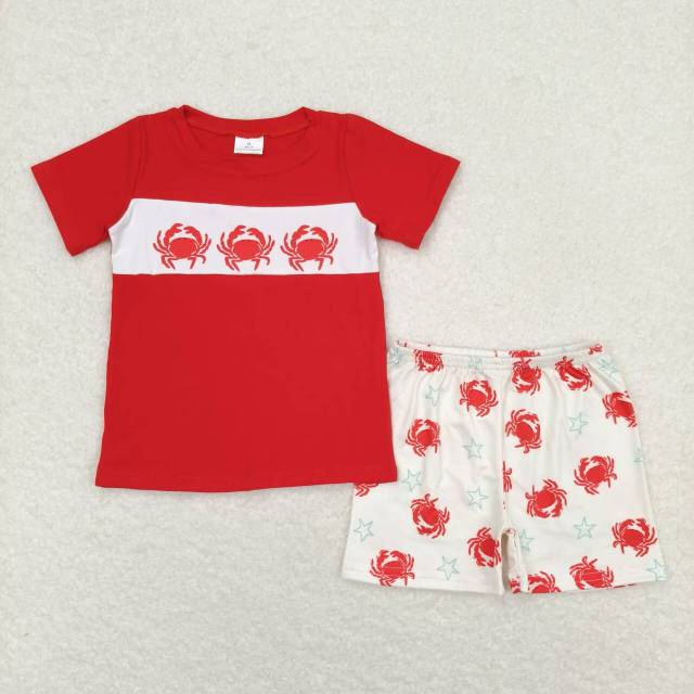 BSSO0670 Crab Star Red Short Sleeve Beige Shorts Suit
