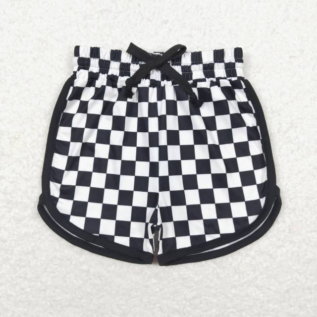 SS0278 Black and white plaid lace-up shorts